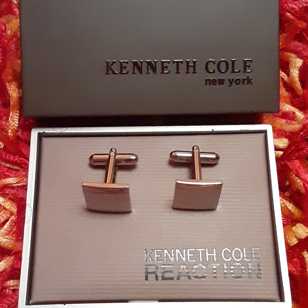 Kenneth Cole Silver Cuff Links with Box
